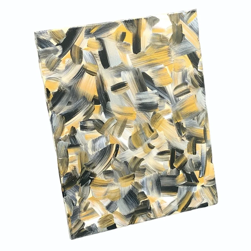 HANDCRAFTED BLACK/GOLD/SILVER/CREAM ABSTRACT ART